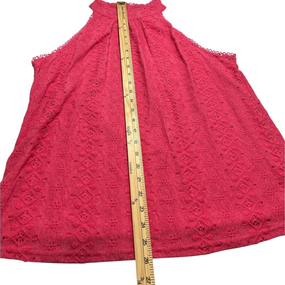 Cable & Gauge Hot Pink Lace Halter Top L Lined Eyelet Crochet Blouse Coquette - Picture 7 of 10